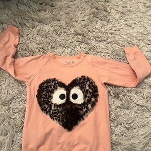 Pink and Brown Sweater with Leopard Print Heart Design